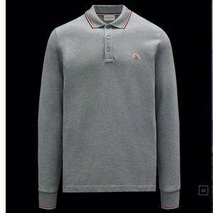 Moncler Long Sleeve Polo Shirt - Melange Gray Size Small